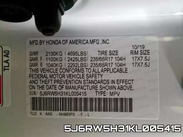 5J6RW5H31KL005415 фото 2