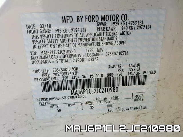 MAJ6P1CL2JC210980 фото 2