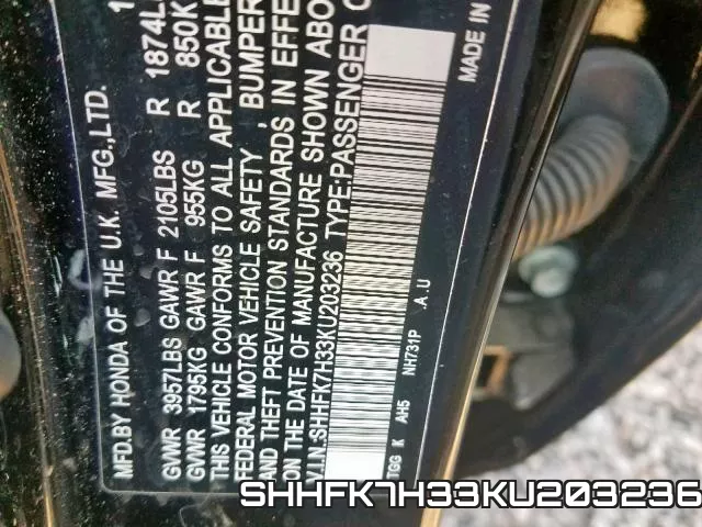 SHHFK7H33KU203236 фото 2