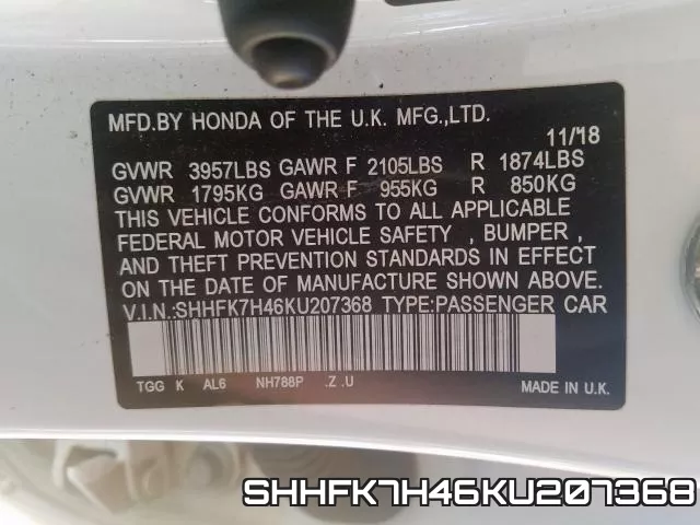 SHHFK7H46KU207368 фото 2