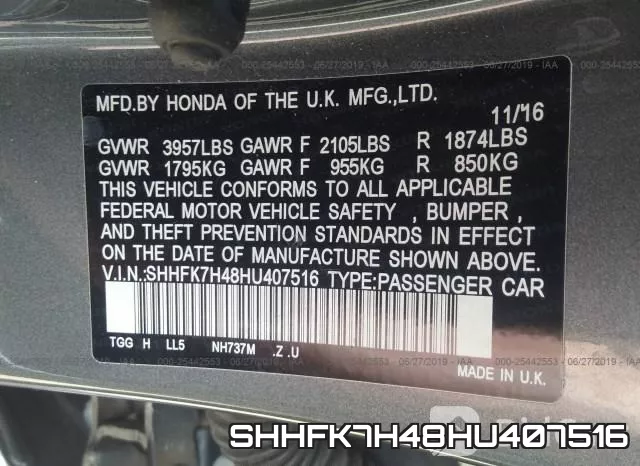 SHHFK7H48HU407516 фото 10