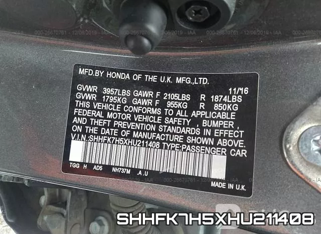 SHHFK7H5XHU211408 фото 10