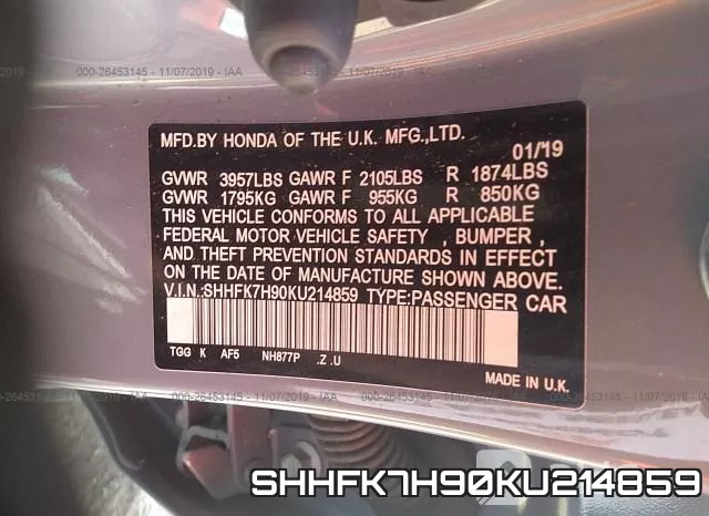 SHHFK7H90KU214859 фото 10