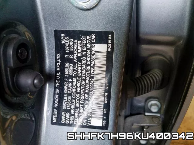 SHHFK7H96KU400342 фото 2