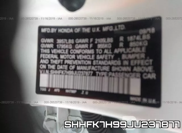 SHHFK7H99JU237877 фото 10