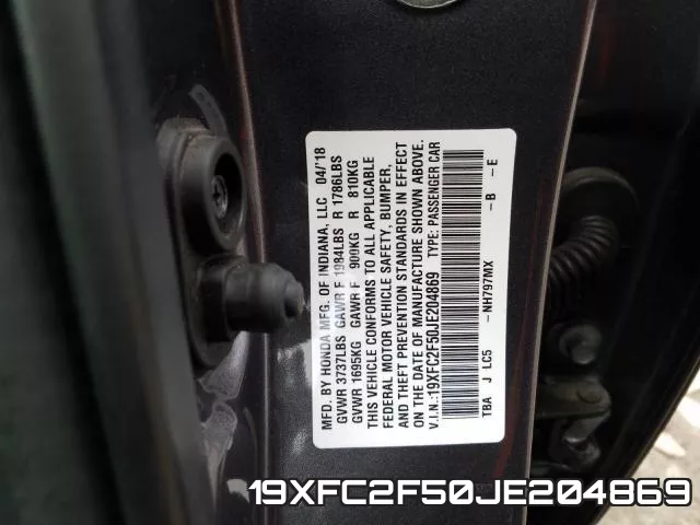 19XFC2F50JE204869 фото 2
