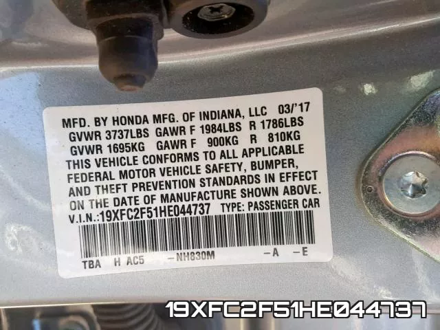 19XFC2F51HE044737 фото 2