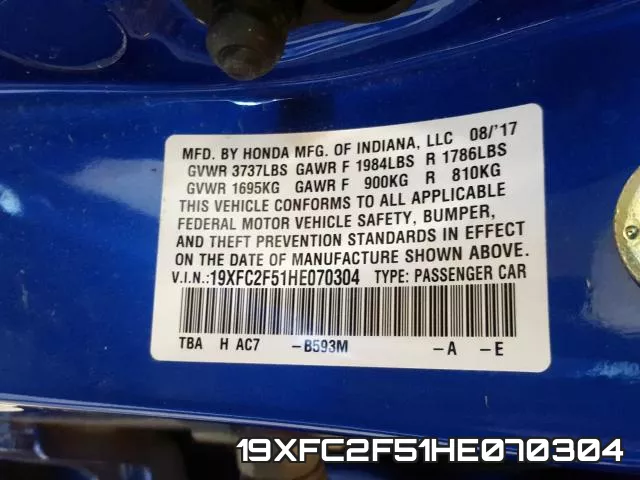 19XFC2F51HE070304 фото 2