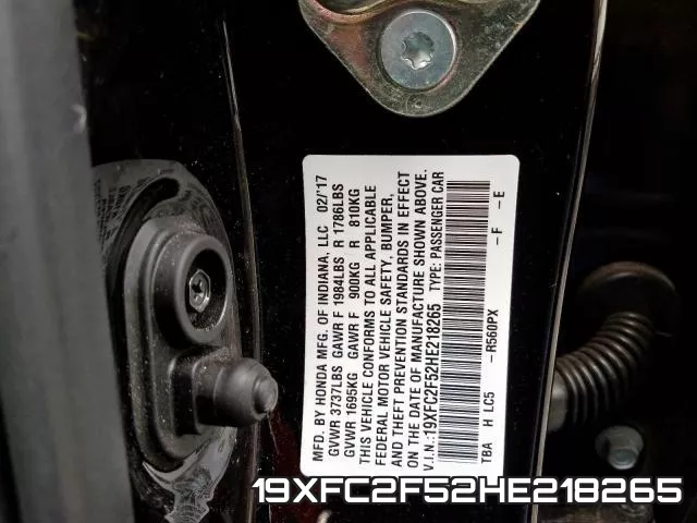 19XFC2F52HE218265 фото 2