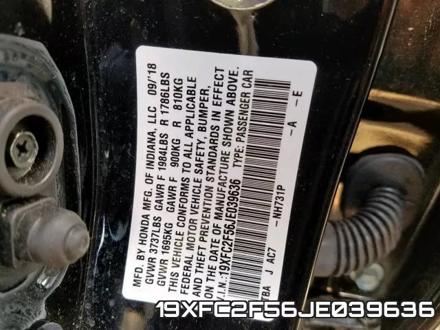 19XFC2F56JE039636 фото 2