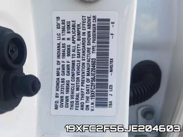 19XFC2F56JE204603 фото 2