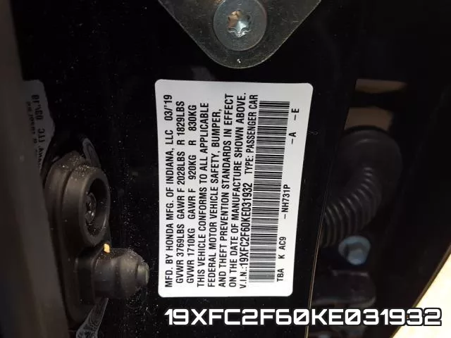 19XFC2F60KE031932 фото 2