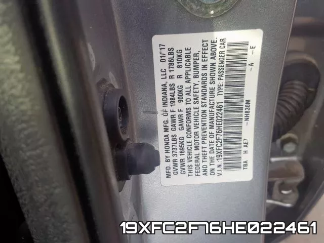 19XFC2F76HE022461 фото 2