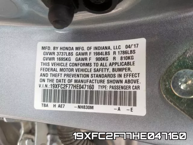 19XFC2F77HE047160 фото 2