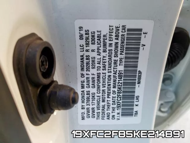 19XFC2F85KE214891 фото 2