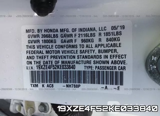 19XZE4F52KE033840 фото 10