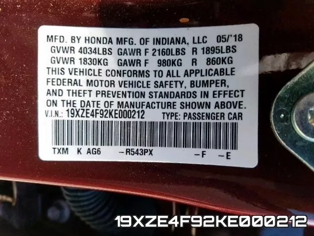 19XZE4F92KE000212 фото 2
