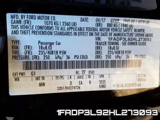1FADP3L92HL273093 фото 2