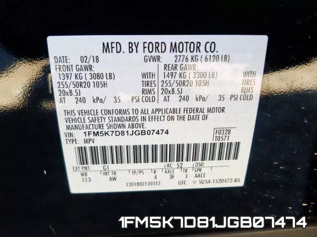 1FM5K7D81JGB07474 фото 2