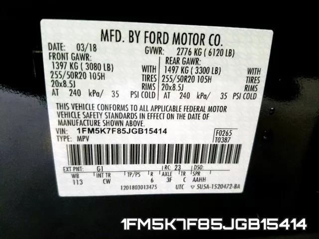 1FM5K7F85JGB15414 фото 2