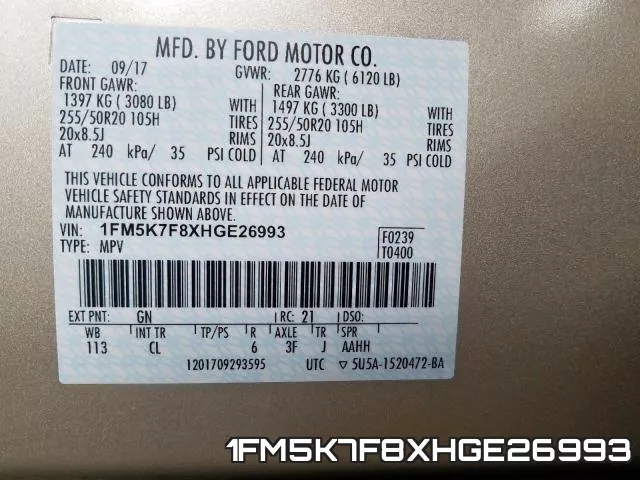 1FM5K7F8XHGE26993 фото 2