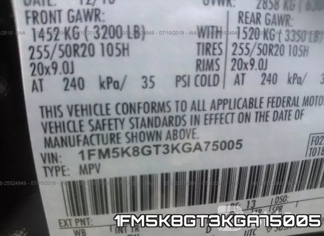1FM5K8GT3KGA75005 фото 10