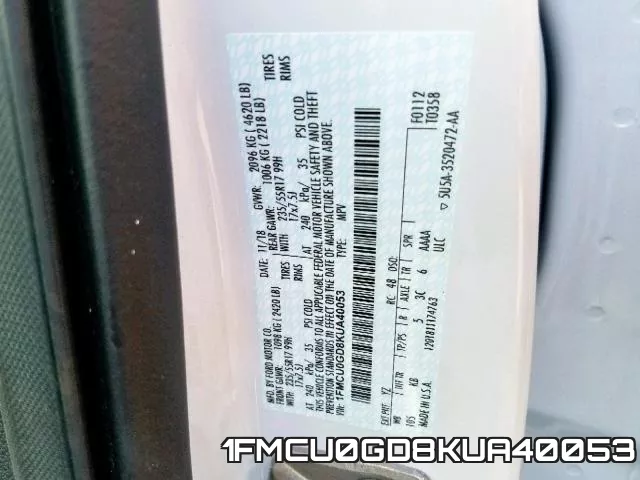 1FMCU0GD8KUA40053 фото 2