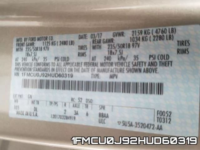 1FMCU0J92HUD60319 фото 2
