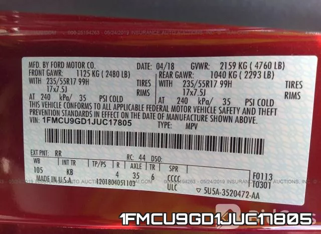 1FMCU9GD1JUC17805 фото 10