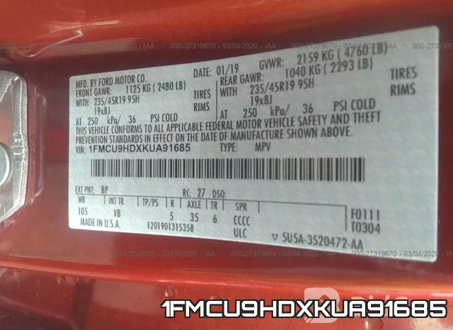 1FMCU9HDXKUA91685 фото 10