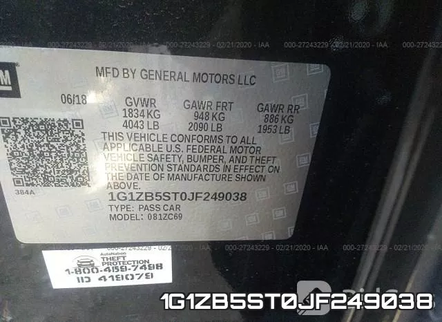 1G1ZB5ST0JF249038 фото 10