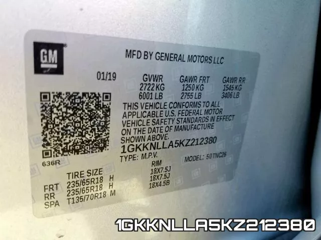 1GKKNLLA5KZ212380 фото 2