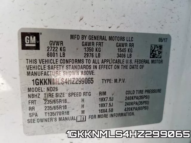 1GKKNMLS4HZ299065 фото 2