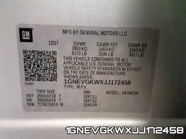 1GNEVGKWXJJ172458 фото 2