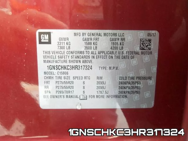1GNSCHKC3HR317324 фото 2