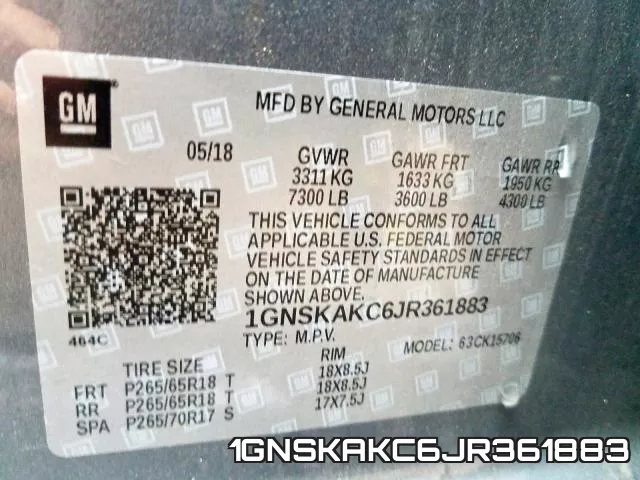1GNSKAKC6JR361883 фото 2