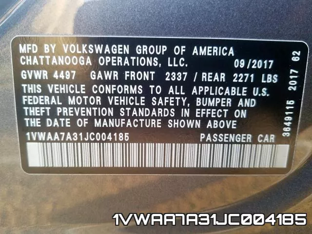 1VWAA7A31JC004185 фото 2