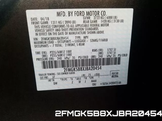 2FMGK5B8XJBA20454 фото 2