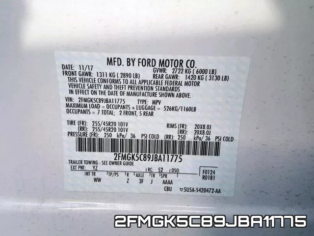 2FMGK5C89JBA11775 фото 2