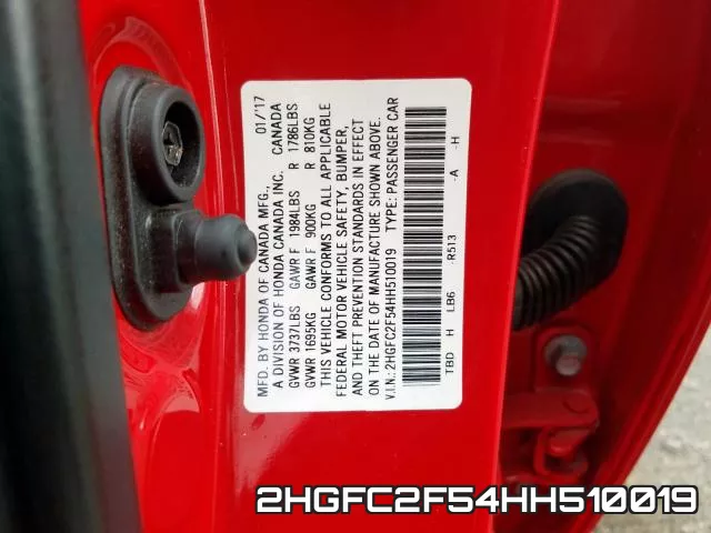 2HGFC2F54HH510019 фото 2