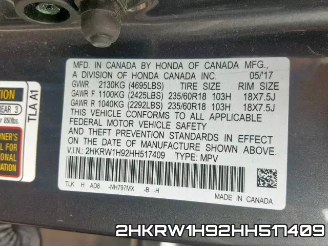 2HKRW1H92HH517409 фото 2
