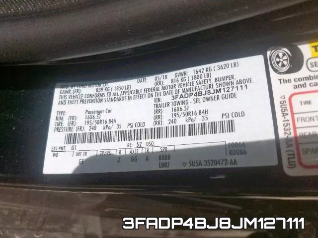 3FADP4BJ8JM127111 фото 2