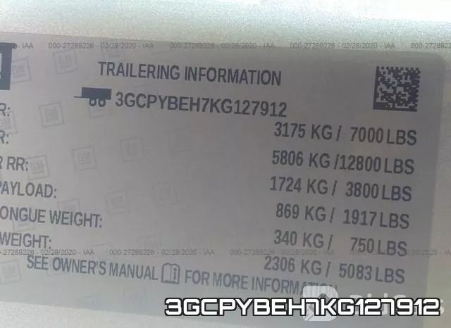 3GCPYBEH7KG127912 фото 10