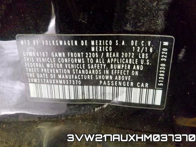 3VW217AUXHM037370 фото 2
