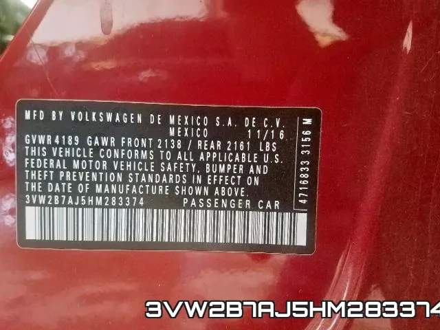 3VW2B7AJ5HM283374 фото 2