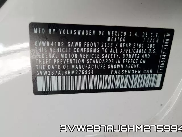 3VW2B7AJ6HM275994 фото 2