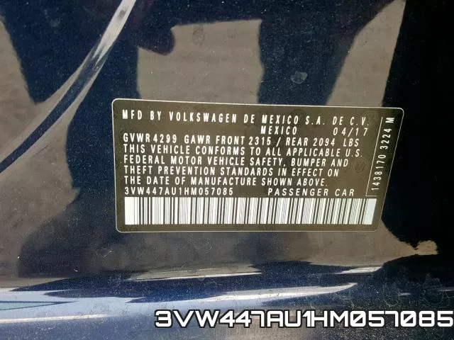 3VW447AU1HM057085 фото 2