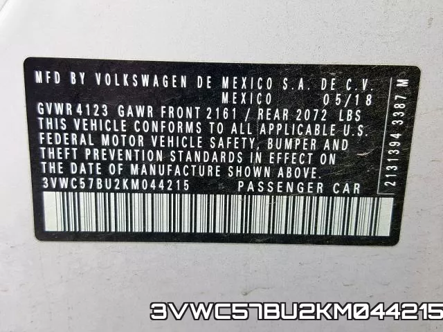 3VWC57BU2KM044215 фото 2