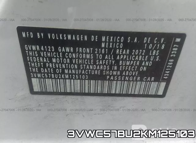 3VWC57BU2KM125103 фото 10