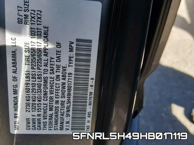 5FNRL5H49HB017119 фото 2